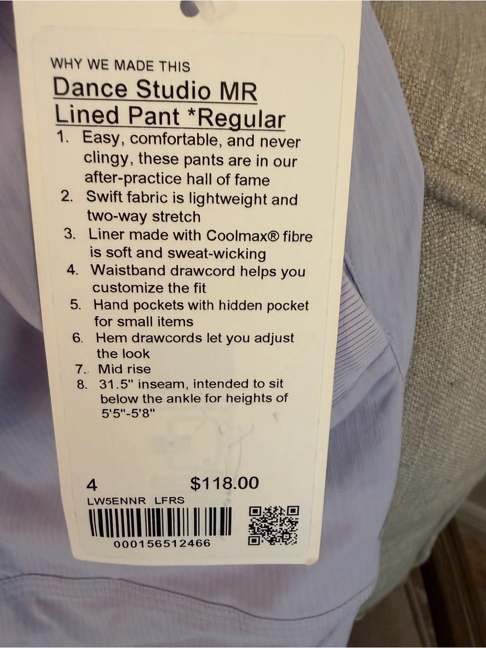NWT Lululemon Dance Studio Mid-Rise Pant size 4 Lilac Play Lavender - Picture 15 of 16